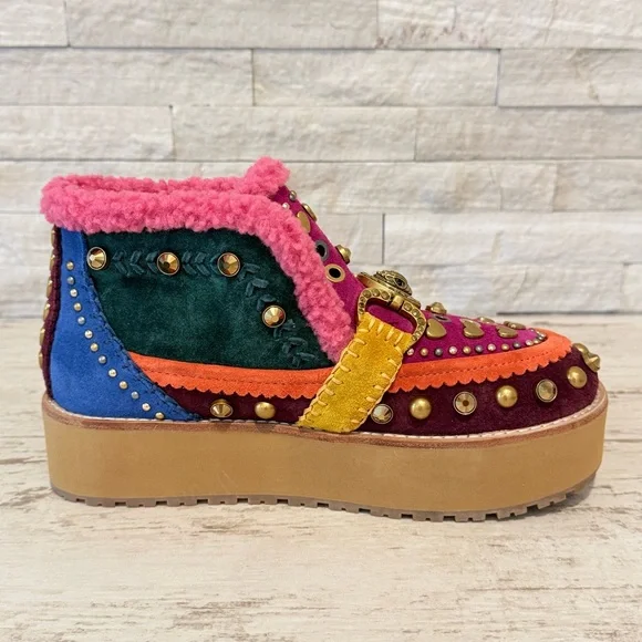 Kurt Geiger Mansion Cozy Studded Suede Bit Buckle Platform Boots EU 36 US 6 NEW - Picture 10 of 16